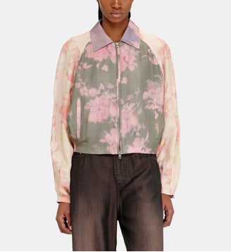 Blouson bomber fleuri en acétate froissé - Diesel - Vert et rose