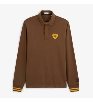 Polo de rugby manches longues badge cœur bouclette - Serge Blanco - Marron