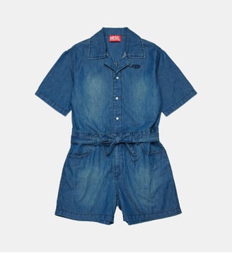 Combinaison courte en denim avec logo - Diesel Kids - Denim bleu