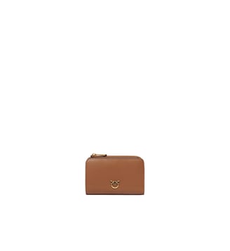 Mini portefeuille en cuir avec love birds - Pinko - Marron
