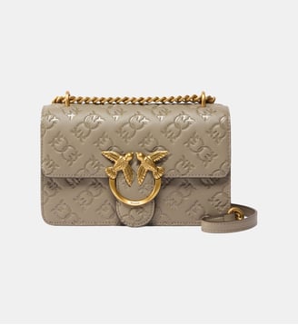 Minisac à bandoulière love bag à logo gaufré - Pinko - Noyer et or antique