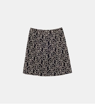 Jupe courte droite imprimé ethnique JUSY - La Petite Etoile - Noir et écru