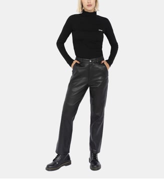 Pantalon droit en cuir - Schott - Noir