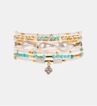 Bracelet manchette multiliens perles avec pendentif FALLEN - Hipanema - Blanc