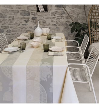 Nappe enduite Fleurs Gourmandes Enduite 100% coton - Le Jacquard Francais - Beige clair