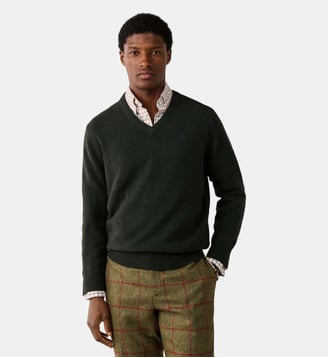 Pull En Laine D'agneau À Col V - Hackett London - Hunter green