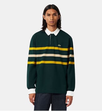 Polo rugby Piqué rayé relaxed fit - Lacoste - Vert foncé