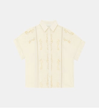 Chemisier manches courtes col chemise uni CHERYL - La Petite Etoile - Vanille