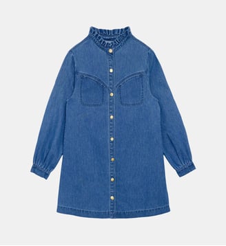 Robe courte trapèze uni RAYANA - La Petite Etoile - Bleu denim