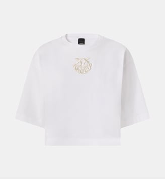 T-shirt cropped à broderie love birds - Pinko - Blanc brillant