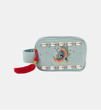 Pochette brodée de perles et coquillages YSIA - Wild - Bleu