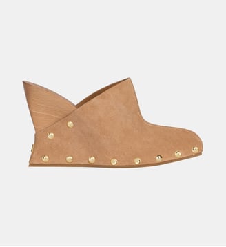 Sabots Wedge en bois et cuir suédé Balmain