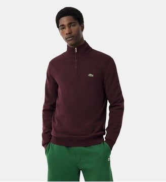Pull zippé coton uni col montant - Lacoste - Marron