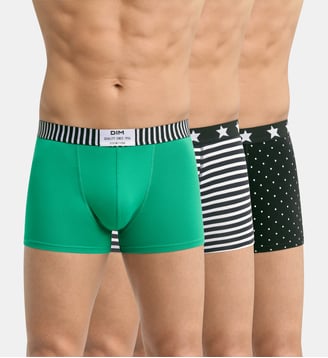 Lot de 3 boxers coton stretch imprimés Vibes - Dim - Noir et vert