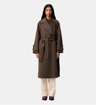 Manteau mi-long carreaux ceinture - Claudie Pierlot - Bicolore