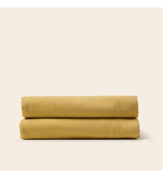 Drap Plat  Satin de coton lavé uni à nouettes - Madura - Jaune indien