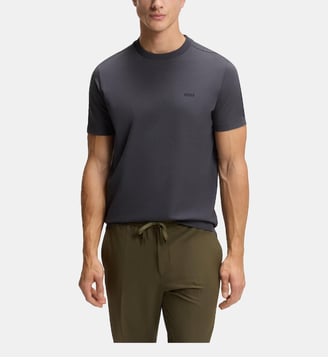 T-shirt droit signature en coton stretch  - BOSS - Open grey