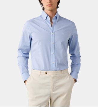 Chemise Coupe Ajustée Bi-Stretch À Carreaux Vichy - Hackett London - Bleu