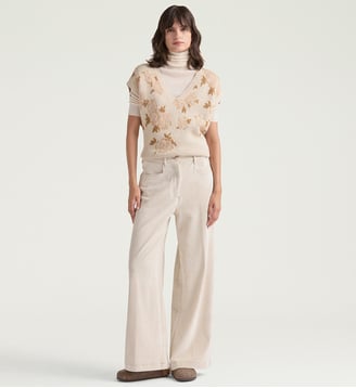Pantalon peter en velours à côtes stretch - Momonì - Blanc