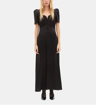 Robe longue en soie avec dentelle - The Kooples - Black