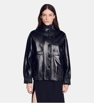 Blouson oversize en cuir - Sandro - Noir