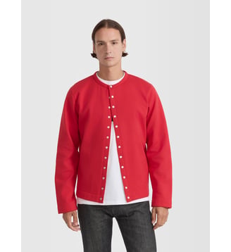 Cardigan pressions en molleton de coton - Agnès b. - Rouge garance