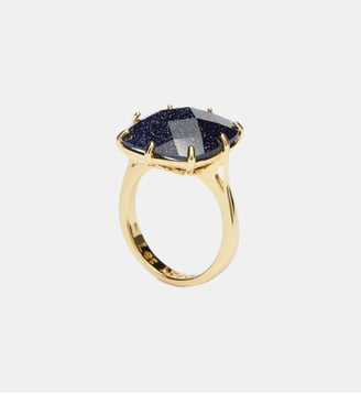 Bague solitaire pierre carré la diamantine bleu nuit pailleté - Les Néréides - Bleu