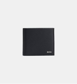 Portefeuille en cuir grainé avec logo - BOSS - Noir