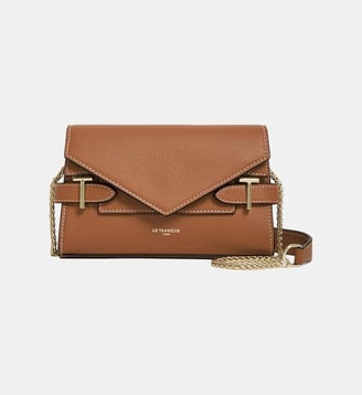 Sac pochette avec bandoulière double rabat Emilie en cuir grainé - Le Tanneur - Marron tan