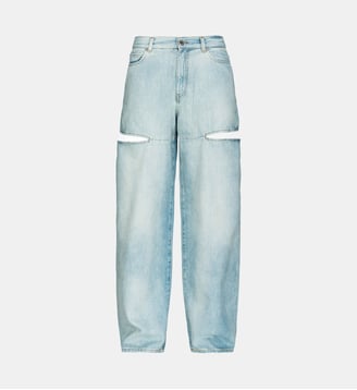 Jean large à délavage clair et découpes - Pinko - Bleu clair