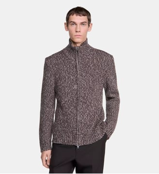 Cardigan en laine zippé - Sandro - Marron chiné