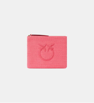 Pochette en raphia avec logo love birds - Pinko - Rose pinko et or antique