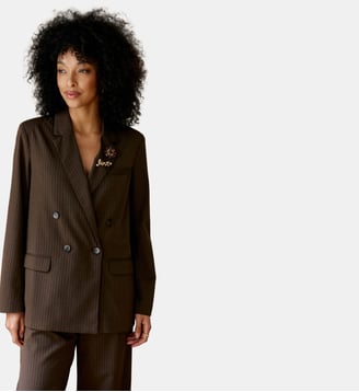 Veste col tailleur imprimé à rayures VIANI - La Petite Etoile - Marron et écru