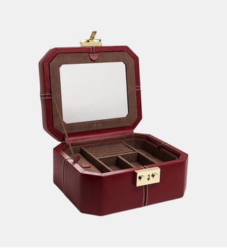 Petite boîte à bijoux fermoir T en cuir - Le Tanneur - Rouge révolution craie