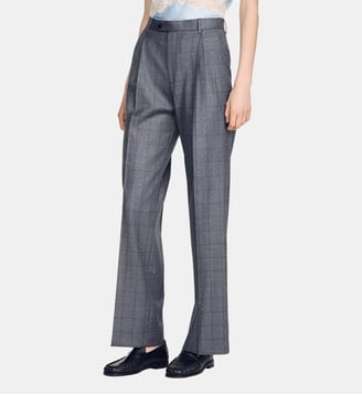 Pantalon à carreaux strassé laine - Sandro - Gris foncé
