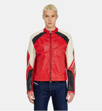 Veste biker en cuir perforé bicolore Diesel