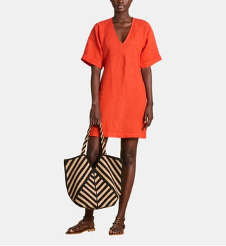 Robe courte ample en lin col V - La Fée Maraboutée - Jaspe