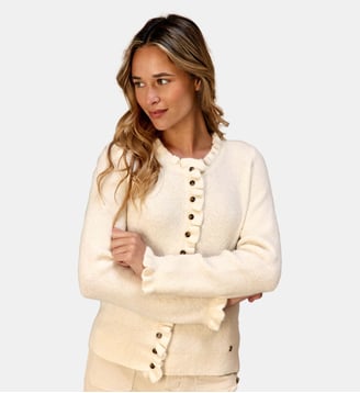 Gilet col rond uni MUDYA - La Petite Etoile - Écru