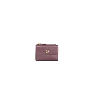 Petit portefeuille compact en cuir lisse à logo - Pinko - Ocre rouge et or antique