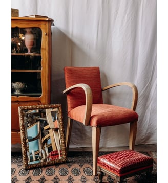 Fauteuil brigde en tissu Ernest N°607- Produit chiné - Debongout - Bois clair