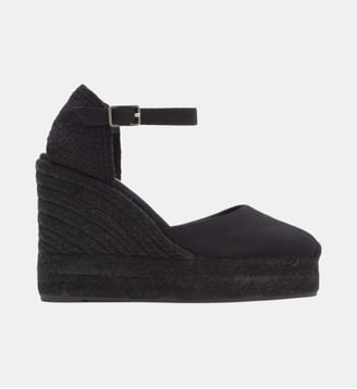 Espadrilles compensées à bride cheville et talon tressé CAROL - Castaner - Noir
