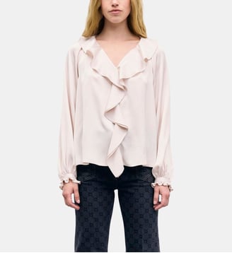 Chemise en satin à volants - LORI - Gerard Darel - Naturel
