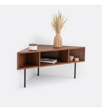 Meuble d'angle TV hifi, en plaqué noyer - La Redoute Interieurs - Noir teinté noyer