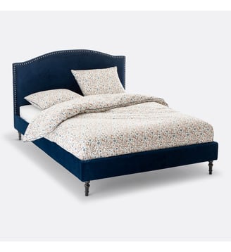 Lit velours finition cloutée avec sommier Andante - La Redoute Interieurs - Bleu nuit