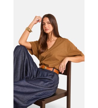 T-Shirt À Manches 3/4 En Coton Ted - Maison 123 - Tabac