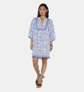 Robe Droite Imprimée En Coton Mélangé Prune - Maison 123 - Bleu roi