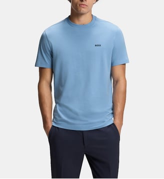 T-shirt droit signature en coton stretch  - BOSS - Bleu abysse