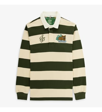 Polo rugby manches longues rayé à broderie SP Section Paloise - Serge Blanco - Vert