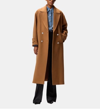 Manteau long croisé en drap de laine mélangée - Pinko - Marron teckel