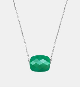 Collier, agate verte, or blanc - Morganne Bello - Or blanc